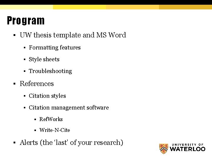 Program § UW thesis template and MS Word § Formatting features § Style sheets