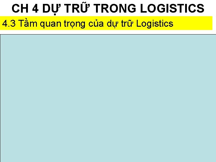 CH 4 DỰ TRỮ TRONG LOGISTICS 4. 3 Tầm quan trọng của dự trữ