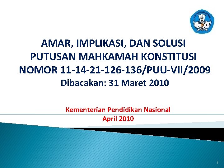 AMAR, IMPLIKASI, DAN SOLUSI PUTUSAN MAHKAMAH KONSTITUSI NOMOR 11 -14 -21 -126 -136/PUU-VII/2009 Dibacakan: