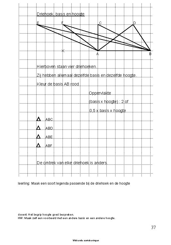 Driehoek, basis en hoogte F E C D A B Hierboven staan vier driehoeken.