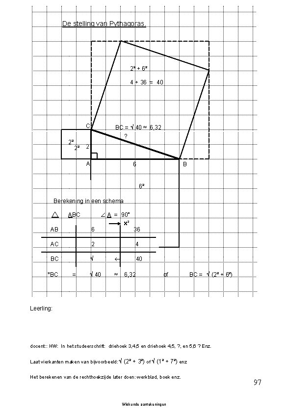 De stelling van Pythagoras. 2² + 6² 4 + 36 = 40 C 2²