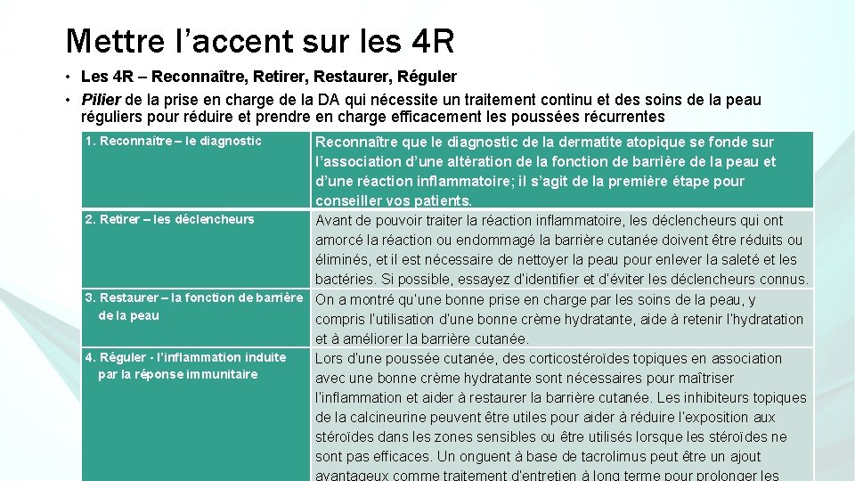 Mettre l’accent sur les 4 R • Les 4 R – Reconnaître, Retirer, Restaurer,