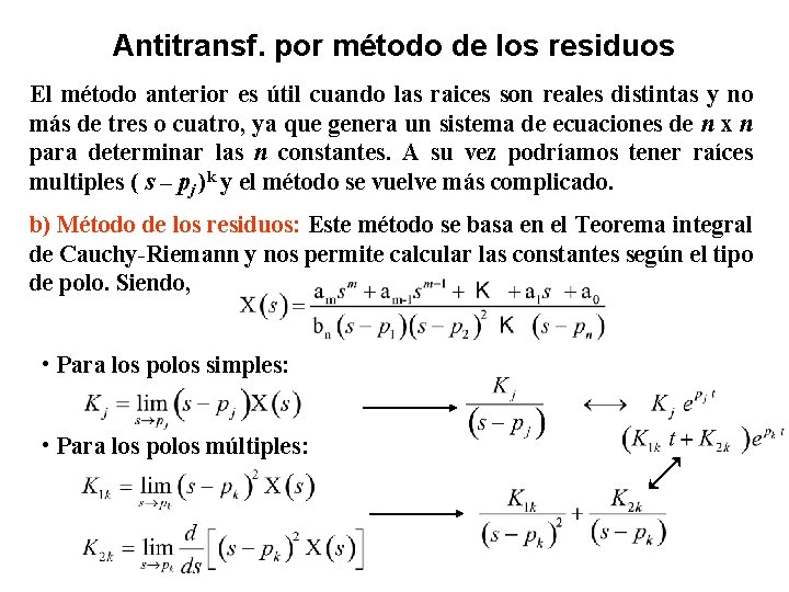 Antitransf. por método de los residuos El método anterior es útil cuando las raices