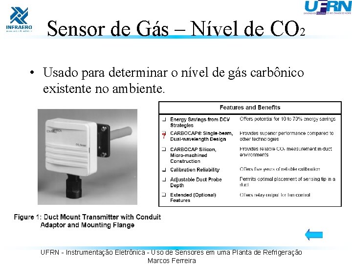 Sensor de Gás – Nível de CO 2 • Usado para determinar o nível