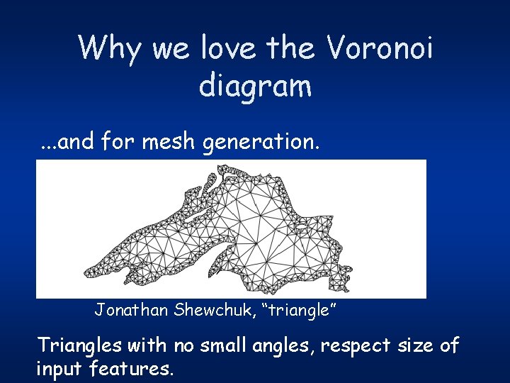 Why we love the Voronoi diagram. . . and for mesh generation. Jonathan Shewchuk,