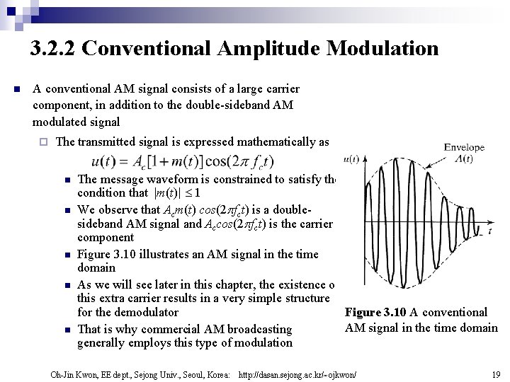 3. 2. 2 Conventional Amplitude Modulation n A conventional AM signal consists of a