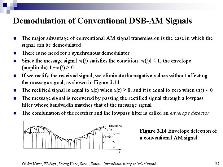 Demodulation of Conventional DSB-AM Signals n n n n The major advantage of conventional