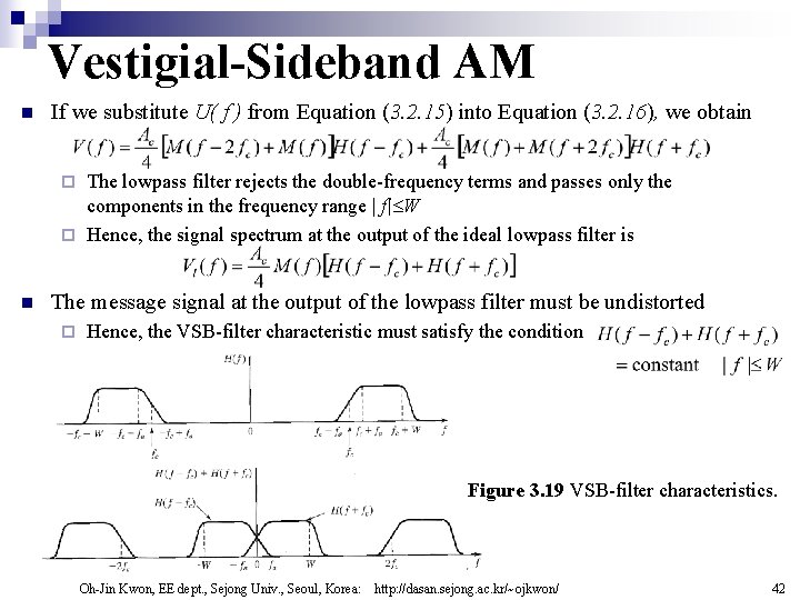 Vestigial-Sideband AM n If we substitute U( f ) from Equation (3. 2. 15)