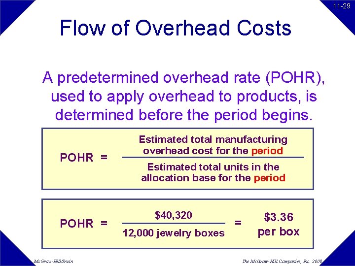 11 -29 Flow of Overhead Costs A predetermined overhead rate (POHR), used to apply 11 -29 Flow of Overhead Costs A predetermined overhead rate (POHR), used to apply