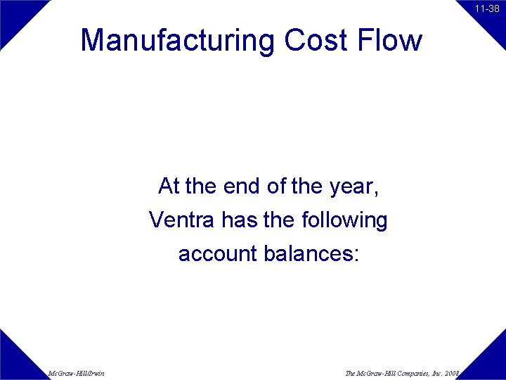 11 -38 Manufacturing Cost Flow At the end of the year, Ventra has the 11 -38 Manufacturing Cost Flow At the end of the year, Ventra has the