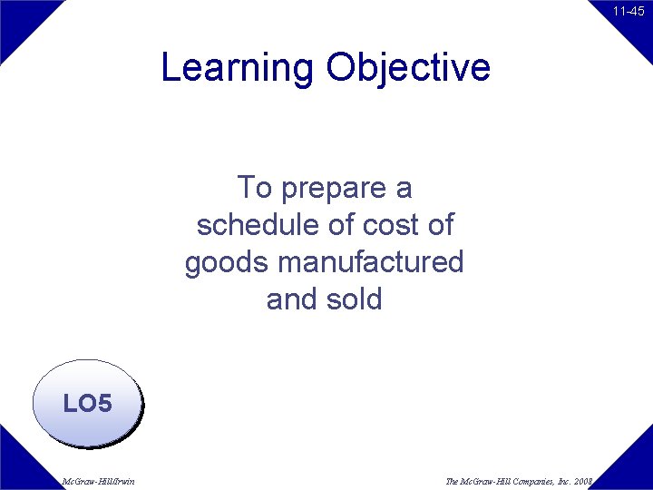11 -45 Learning Objective To prepare a schedule of cost of goods manufactured and 11 -45 Learning Objective To prepare a schedule of cost of goods manufactured and