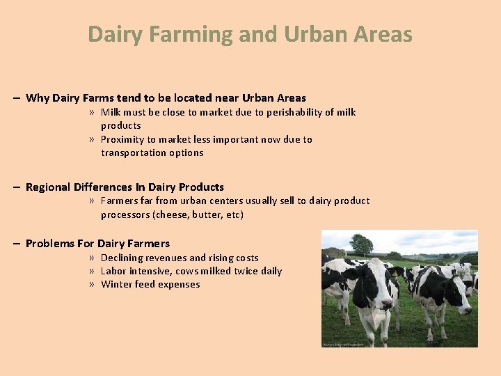 Dairy Farming and Urban Areas – Why Dairy Farms tend to be located near