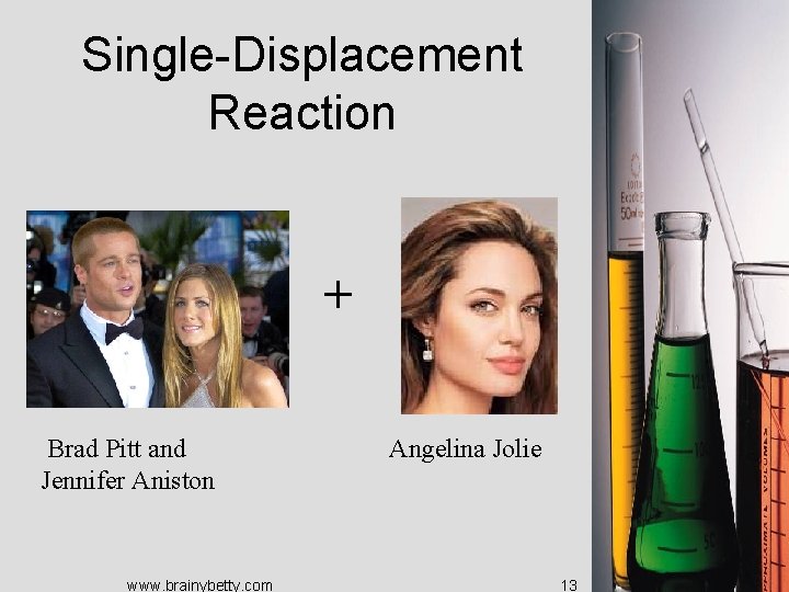 Single-Displacement Reaction + Brad Pitt and Jennifer Aniston www. brainybetty. com Angelina Jolie 13