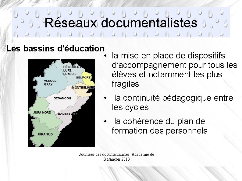 Réseaux documentalistes Les bassins d'éducation • la mise en place de dispositifs d’accompagnement pour