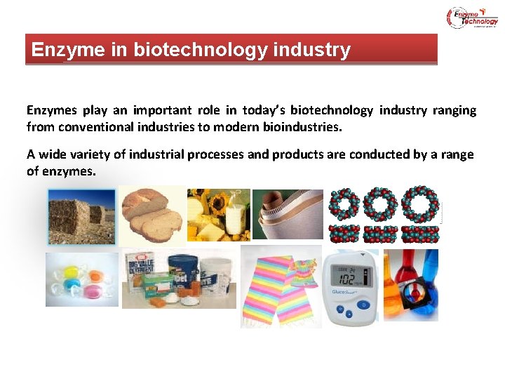 Enzyme in biotechnology industry Enzymes play an important role in today’s biotechnology industry ranging