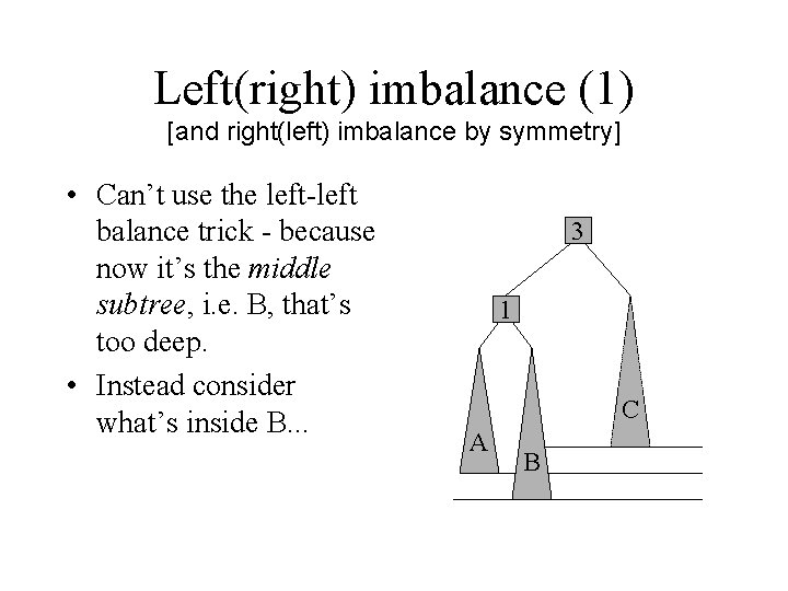 Left(right) imbalance (1) [and right(left) imbalance by symmetry] • Can’t use the left-left balance