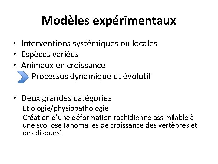 Modèles expérimentaux • Interventions systémiques ou locales • Espèces variées • Animaux en croissance Modèles expérimentaux • Interventions systémiques ou locales • Espèces variées • Animaux en croissance