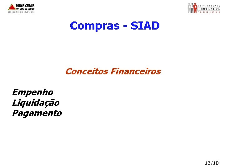 Compras - SIAD Conceitos Financeiros Empenho Liquidação Pagamento 13/18 