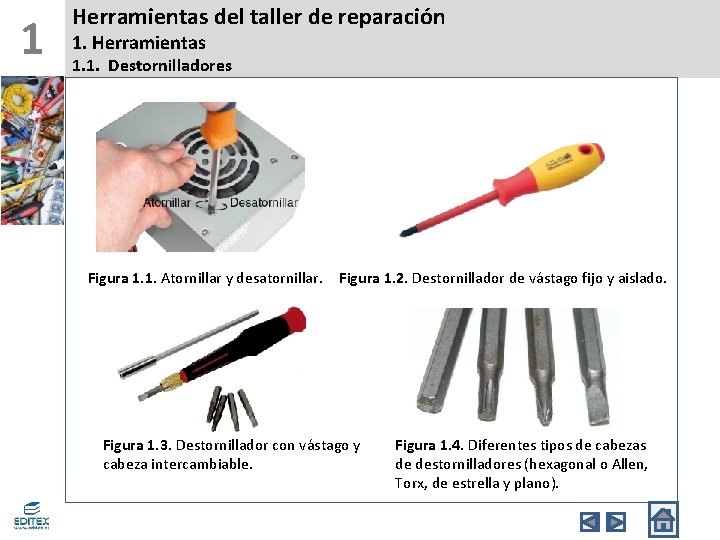 1 Herramientas del taller de reparación 1. Herramientas 1. 1. Destornilladores Figura 1. 1.