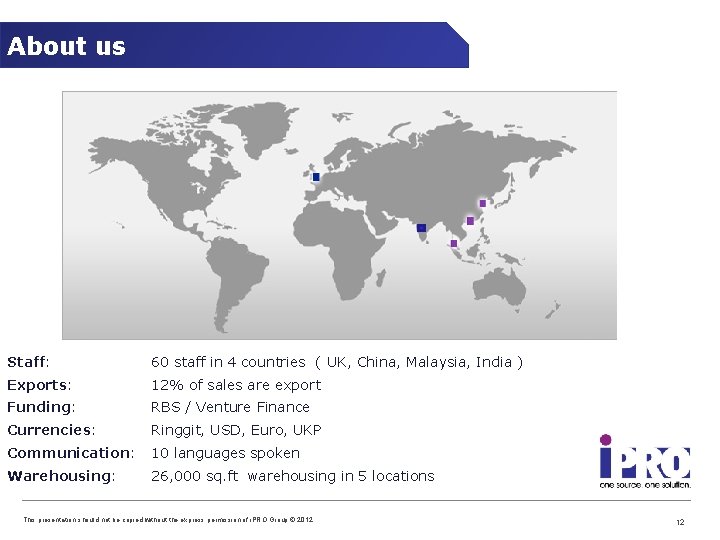 About us Staff: 60 staff in 4 countries ( UK, China, Malaysia, India )