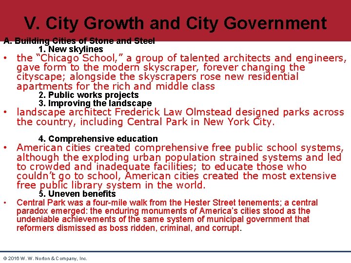 V. City Growth and City Government A. Building Cities of Stone and Steel 1.