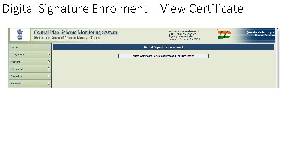 Digital Signature Enrolment – View Certificate 