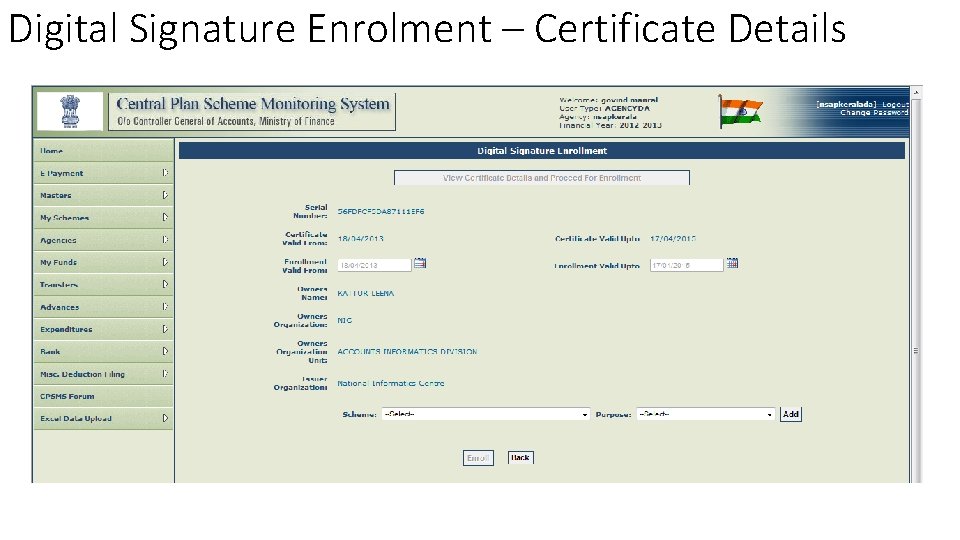 Digital Signature Enrolment – Certificate Details 