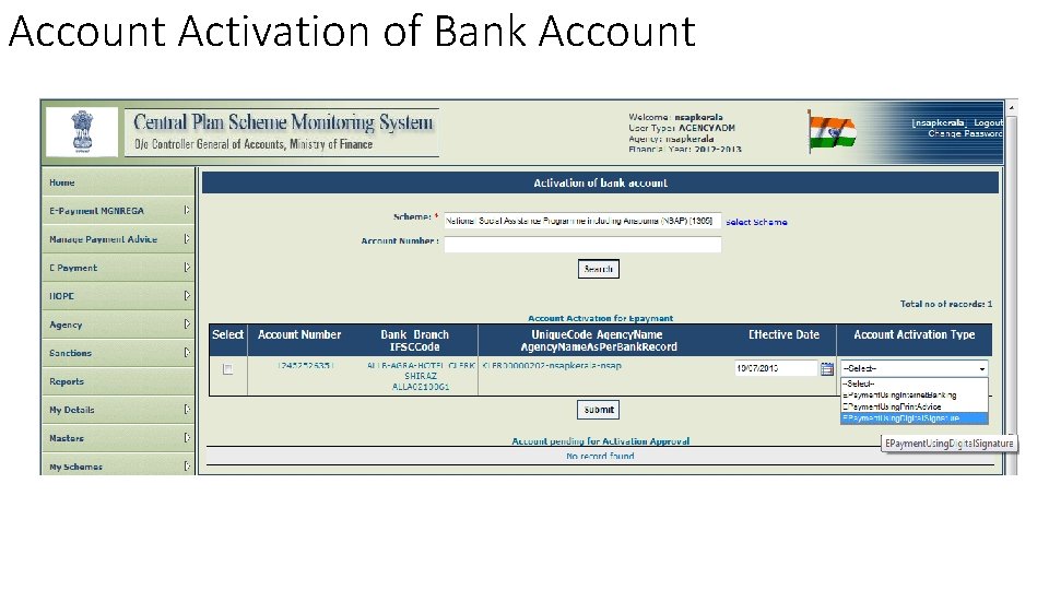 Account Activation of Bank Account 