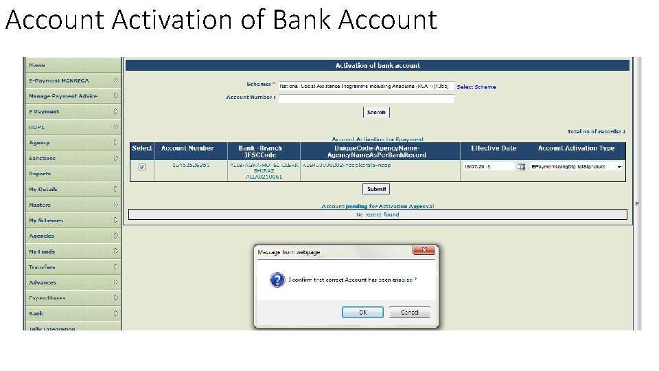 Account Activation of Bank Account 