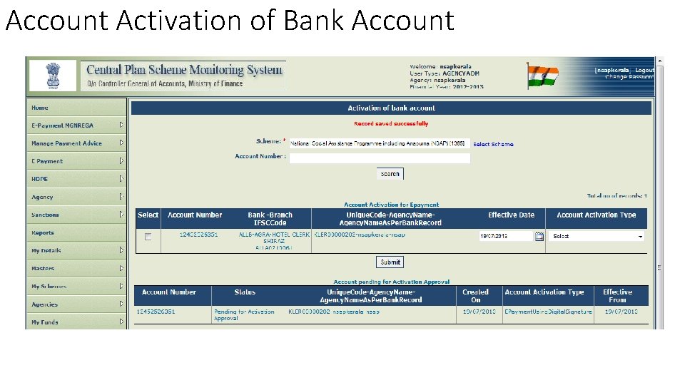 Account Activation of Bank Account 