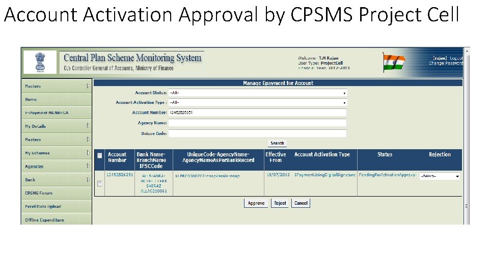 Account Activation Approval by CPSMS Project Cell 