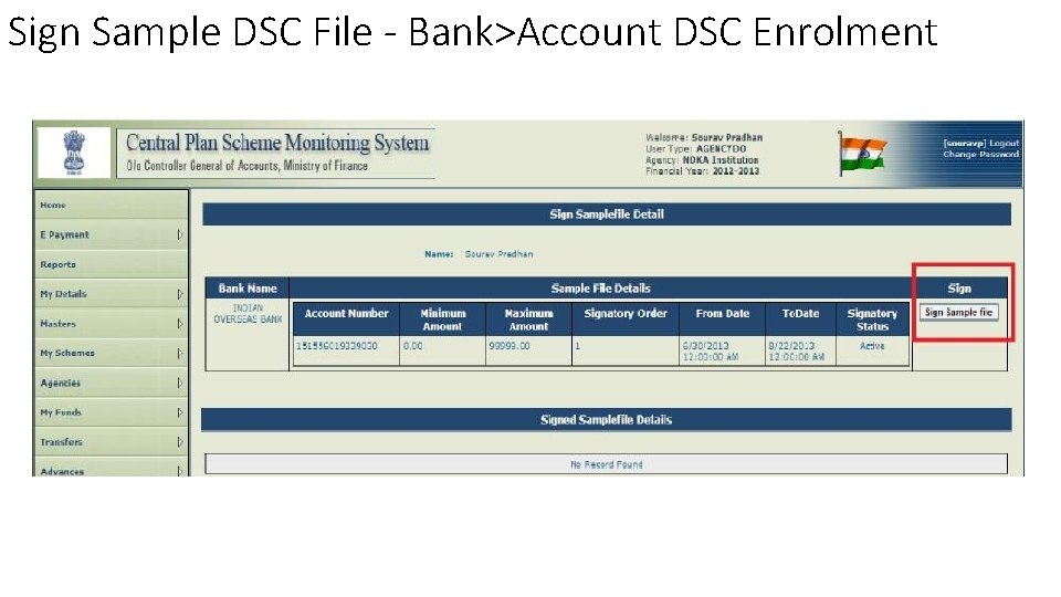 Sign Sample DSC File - Bank>Account DSC Enrolment 