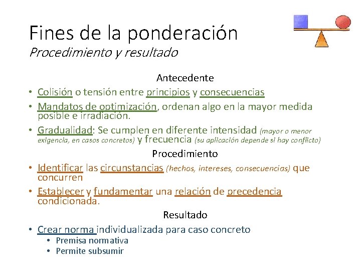 Fines de la ponderación Procedimiento y resultado • • • Antecedente Colisión o tensión