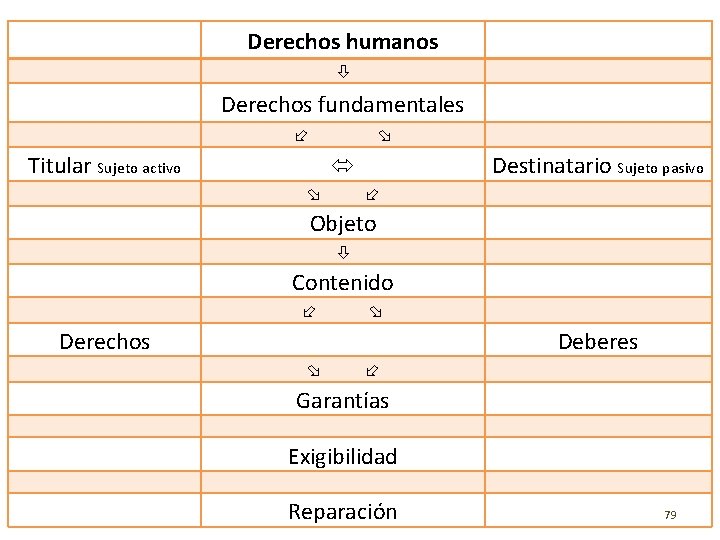  Derechos humanos Derechos fundamentales Titular Sujeto activo Destinatario Sujeto pasivo Objeto Contenido Derechos