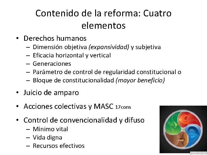 Contenido de la reforma: Cuatro elementos • Derechos humanos – – – Dimensión objetiva