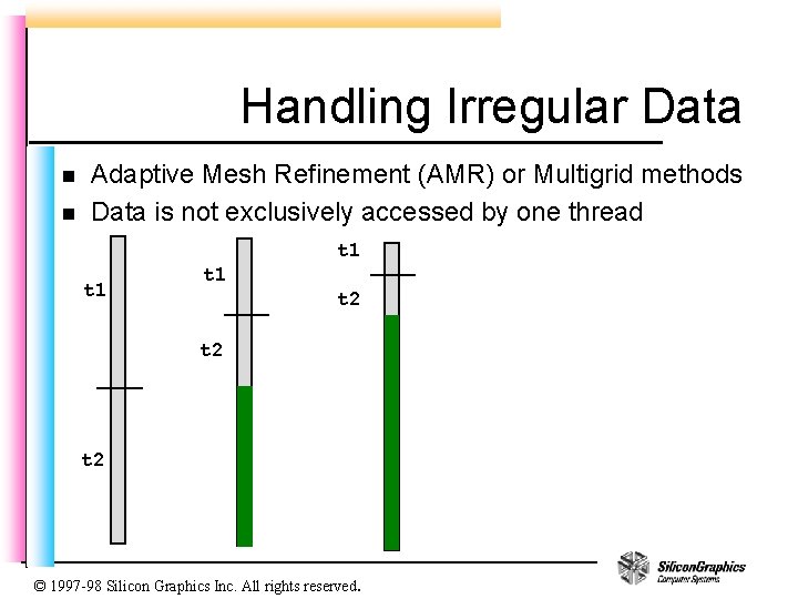 Handling Irregular Data n n Adaptive Mesh Refinement (AMR) or Multigrid methods Data is