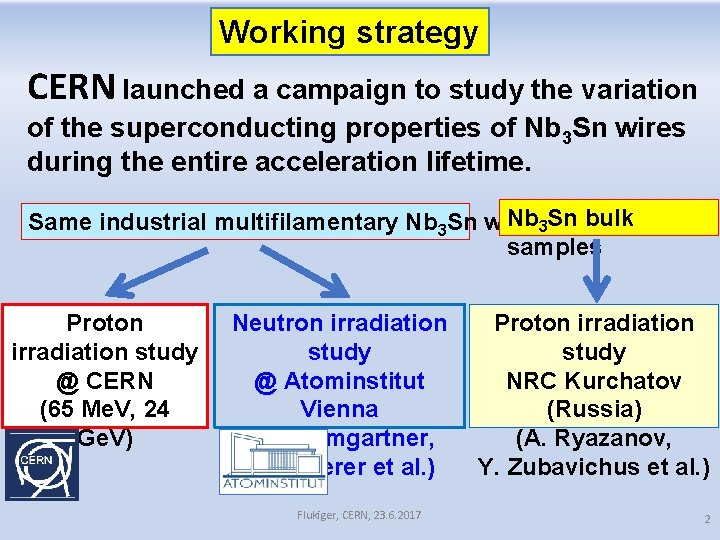 Working strategy CERN launched a campaign to study the variation of the superconducting properties Working strategy CERN launched a campaign to study the variation of the superconducting properties