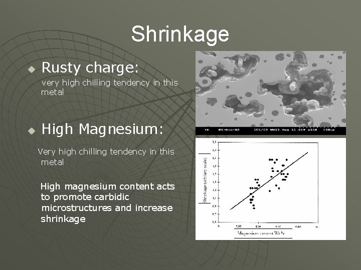 Shrinkage u Rusty charge: very high chilling tendency in this metal u High Magnesium: