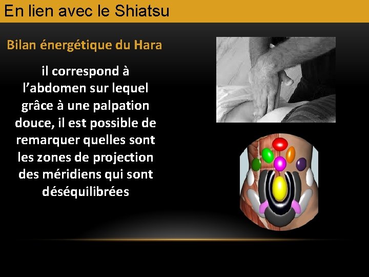 En lien avec le Shiatsu Bilan énergétique du Hara il correspond à l’abdomen sur