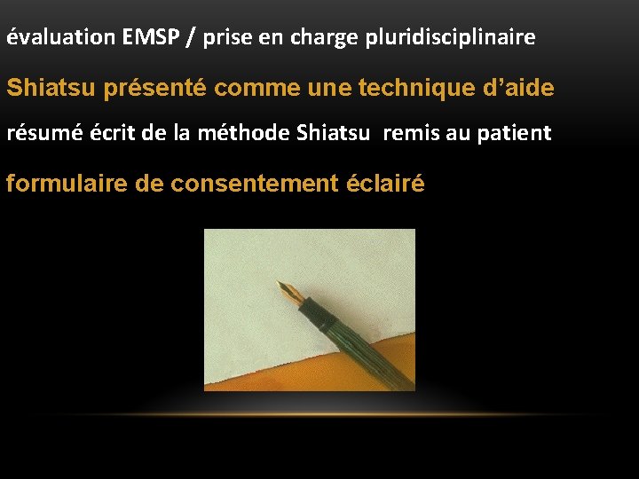 évaluation EMSP / prise en charge pluridisciplinaire Shiatsu présenté comme une technique d’aide résumé évaluation EMSP / prise en charge pluridisciplinaire Shiatsu présenté comme une technique d’aide résumé