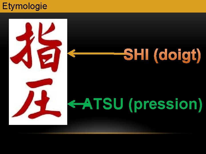 Etymologie SHI (doigt) ATSU (pression) Etymologie SHI (doigt) ATSU (pression)