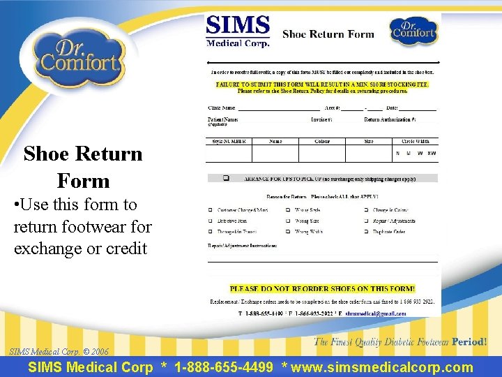 Shoe Return Form • Use this form to return footwear for exchange or credit
