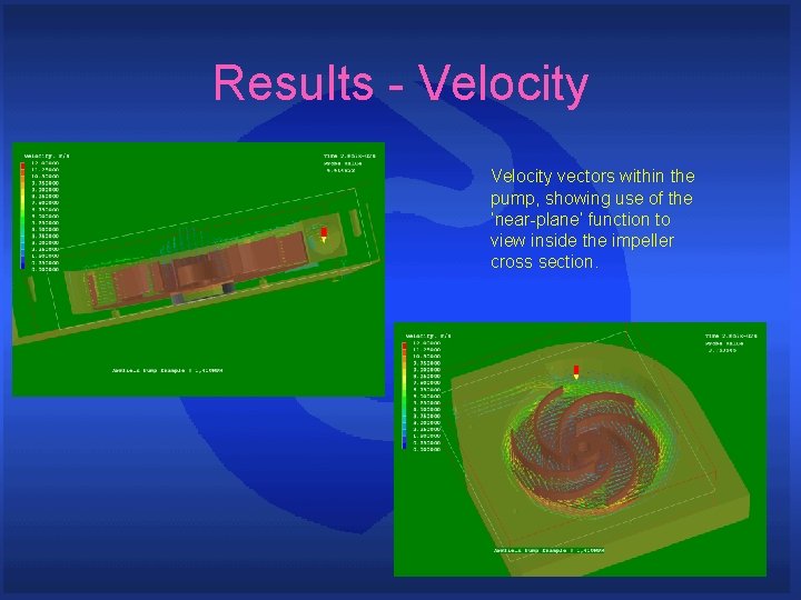 Results - Velocity vectors within the pump, showing use of the ‘near-plane’ function to