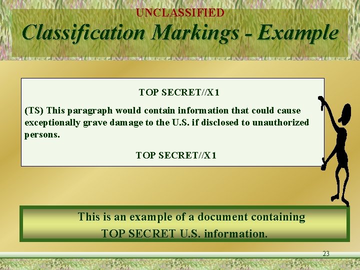 UNCLASSIFIED Classification Markings - Example TOP SECRET//X 1 (TS) This paragraph would contain information