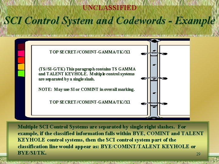 UNCLASSIFIED SCI Control System and Codewords - Example TOP SECRET//COMINT-GAMMA/TK//X 1 (TS//SI-G/TK) This paragraph