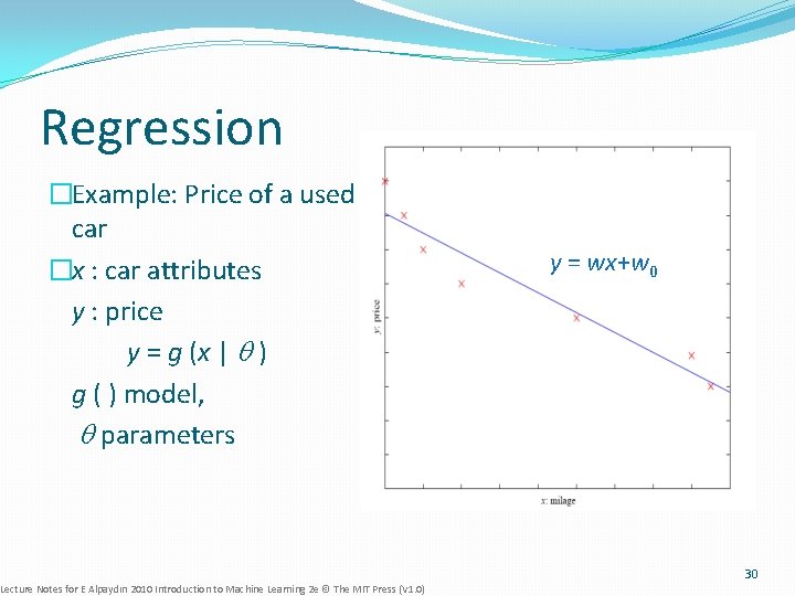 Regression �Example: Price of a used car �x : car attributes y : price