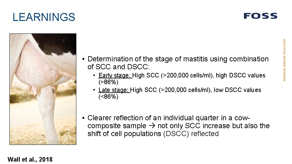 LEARNINGS • Determination of the stage of mastitis using combination of SCC and DSCC: