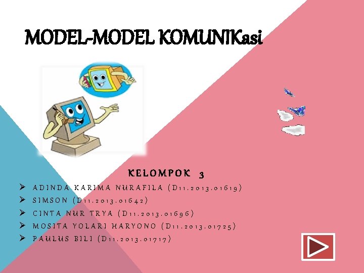 MODEL-MODEL KOMUNIKasi KELOMPOK 3 Ø Ø Ø ADINDA KARIMA NURAFILA (D 11. 2013. 01619)