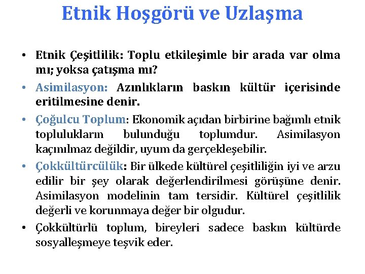 Etnik Hoşgörü ve Uzlaşma • Etnik Çeşitlilik: Toplu etkileşimle bir arada var olma mı;