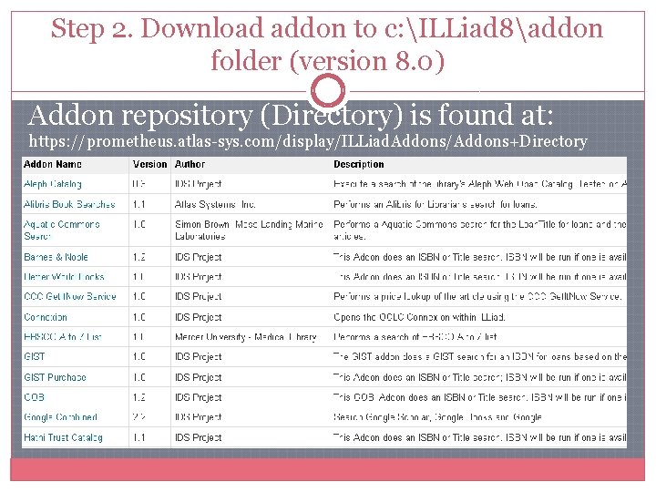 Step 2. Download addon to c: ILLiad 8addon folder (version 8. 0) Addon repository Step 2. Download addon to c: ILLiad 8addon folder (version 8. 0) Addon repository